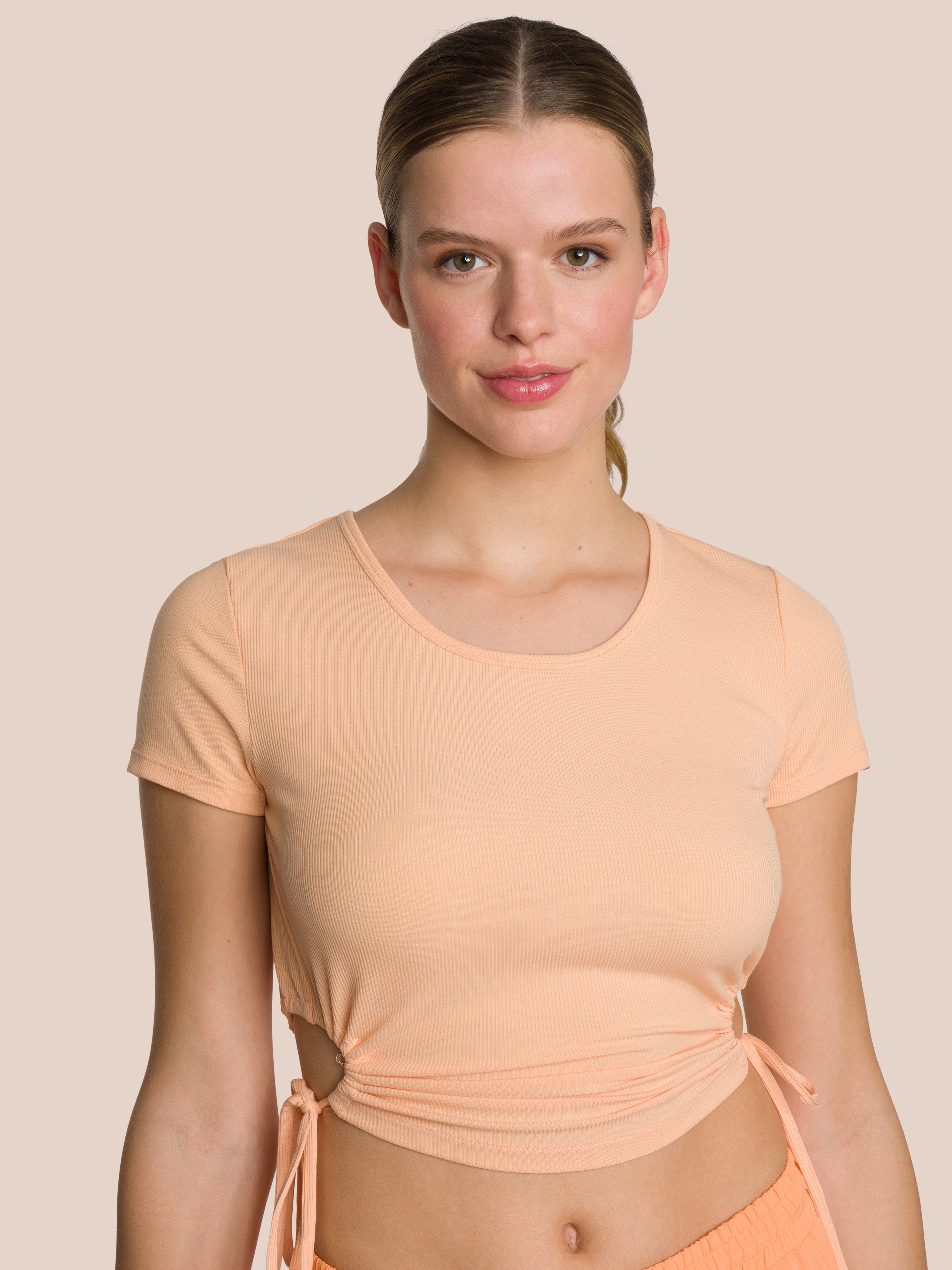 Three-Piece Cut Out Shirt Set Deluxe - Soft Tropical Orange