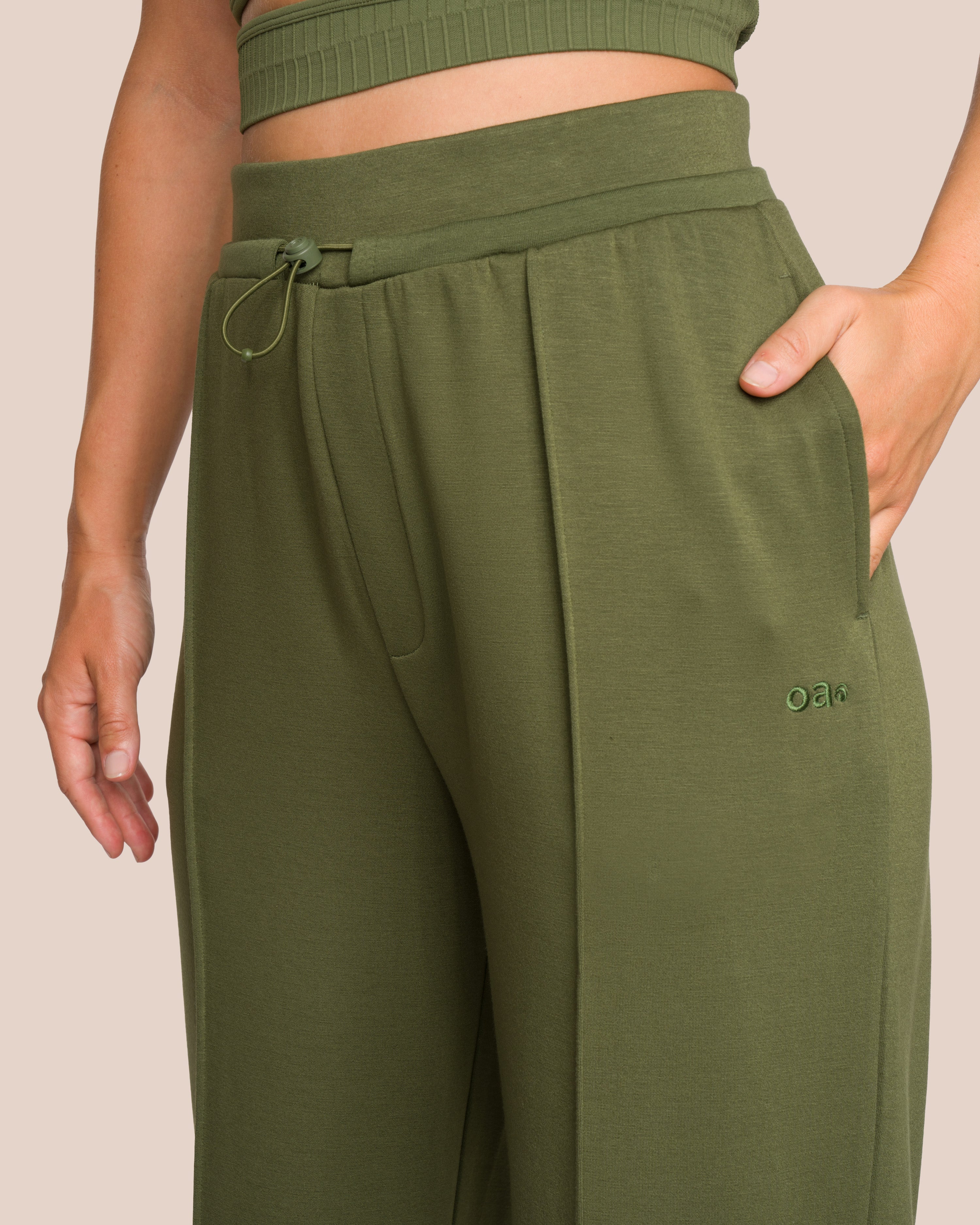 Elodie Asymmetric Wide Leg Set - Deep Pine Green