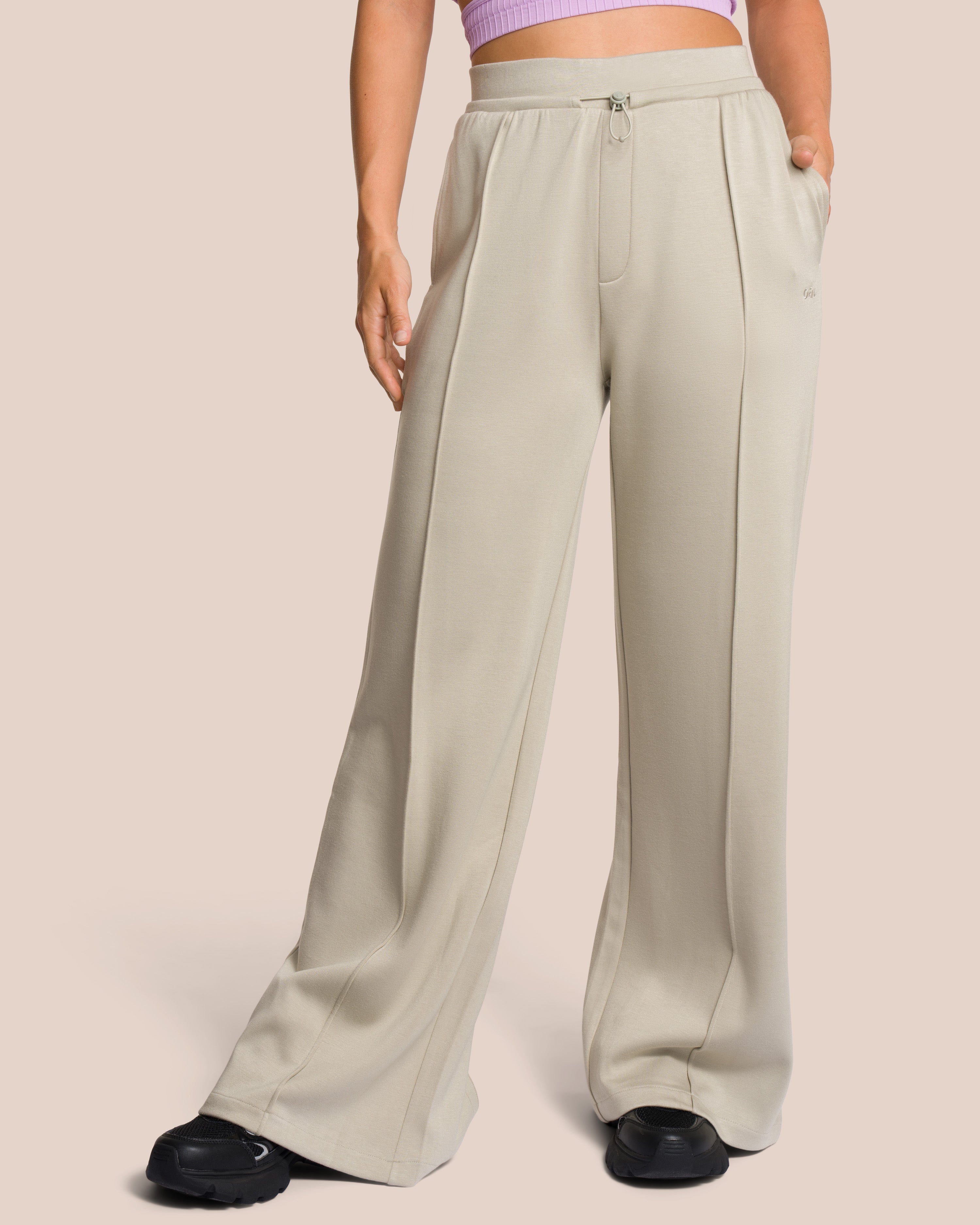 Elodie Asymmetric Wide Leg Set - Tan & Misty Lavender