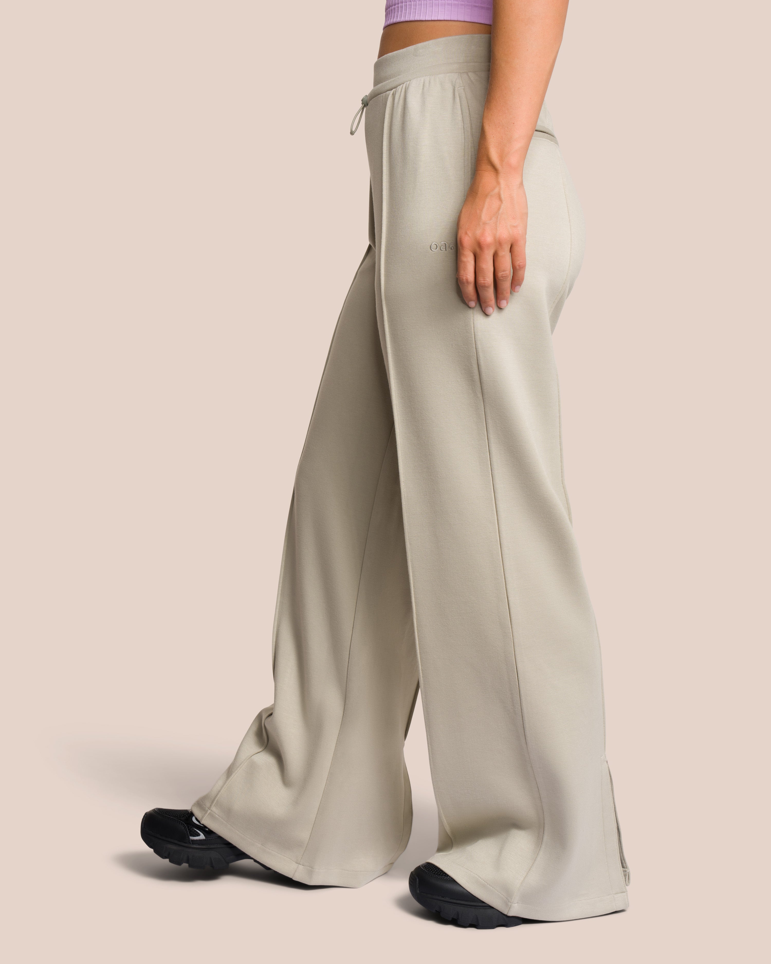 Elodie Asymmetric Wide Leg Set - Tan & Misty Lavender