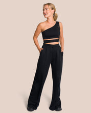 Elodie Asymmetric Wide Leg Set - Black