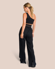 Elodie Asymmetric Wide Leg Set - Black