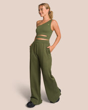 Elodie Asymmetric Wide Leg Set - Deep Pine Green