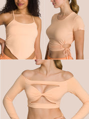 Three-Piece Cut Out Shirt Set Deluxe - Soft Tropical Orange